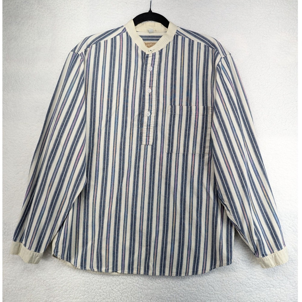 Wah Maker True West Outfitters Mens Medium Band Collar Striped Pullover USA